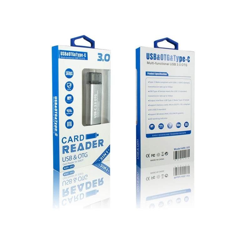 ADS-103 3 in 1 Type-C Male to USB 3.0 Female + SD / TF Card Slots OTG Adapter SD / TF Card Reader (Silver) - by PMC TechLife | Online Shopping South Africa | PMC TechLife | Buy Now Pay Later Mobicred