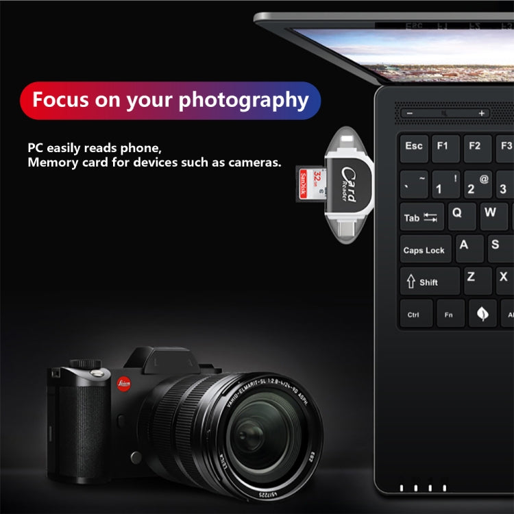 R015 USB2.0 & Micro USB+8Pin+Type-C 4 In 1 Card Reader Supports SD/TF Card(Rose Gold) - free shipping - PMC Jewellery - Order now!