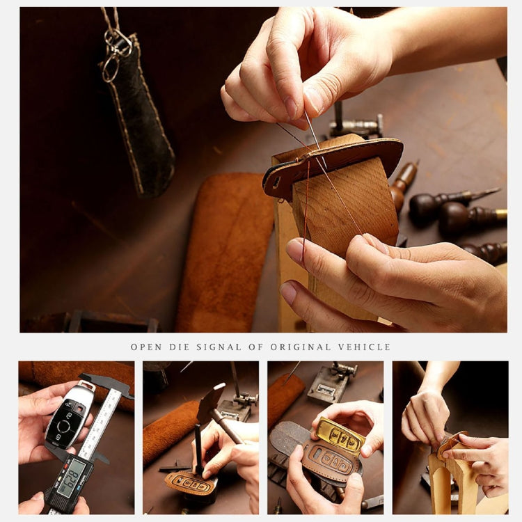 Hallmo Car Cowhide Leather Key Protective Cover Key Case for Old Mercedes-Benz E300L(Blue) - Car Key Cases by Hallmo | Online Shopping South Africa | PMC TechLife | Buy Now Pay Later Mobicred