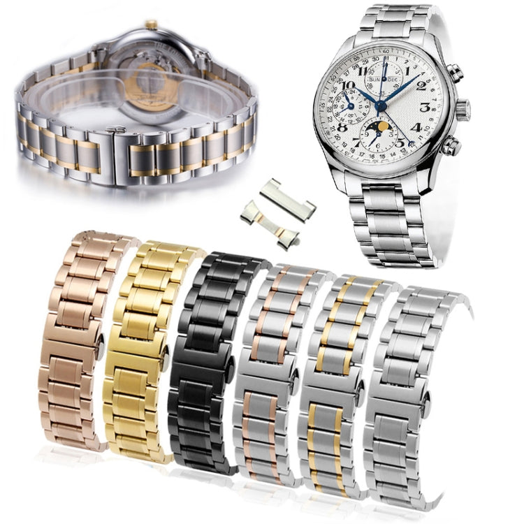 20mm Steel Bracelet Butterfly Buckle Five Beads Unisex Stainless Steel Solid Watch Strap, Color:Black - 20mm Bands by PMC TechLife | Online Shopping South Africa | PMC TechLife