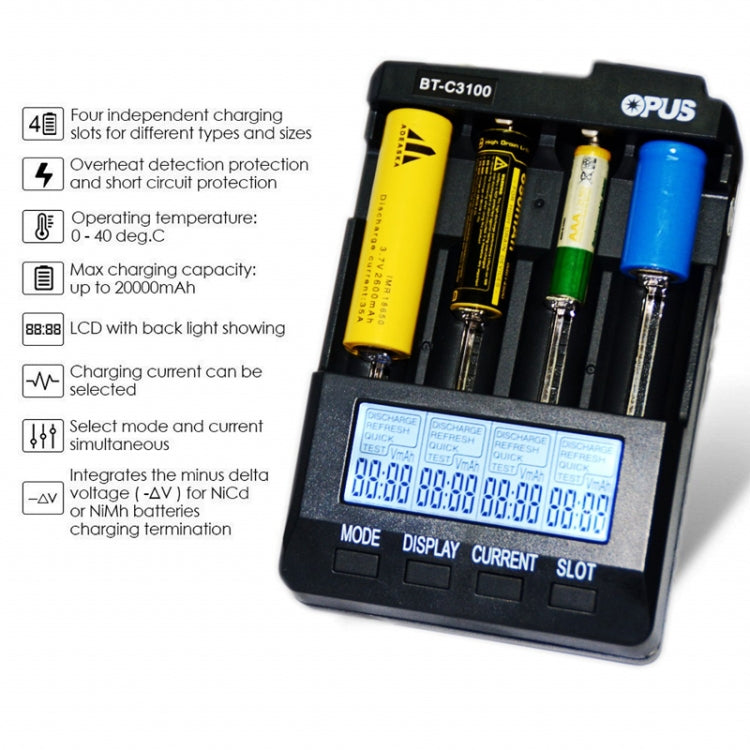 OPUS BT-C3100 Smart Smart Digital Intelligent 4-Slot Battery Charger(UK Plug) - free shipping - PMC TechLife - Order now!