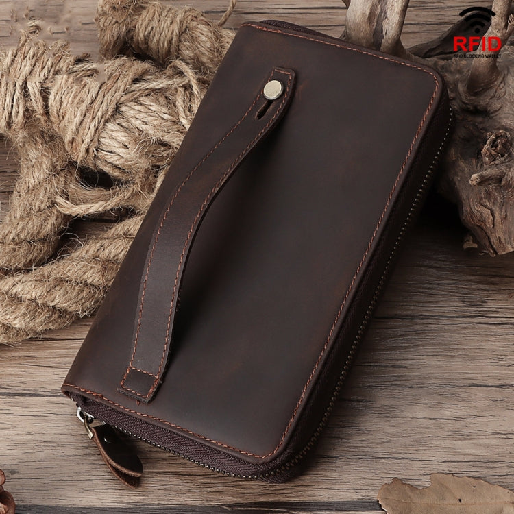 HUMERPAUL RFID Retro Zipper Multi -Card Leather Men Long Wallet Handbag(Coffee) - free shipping - PMC TechLife - Order now!