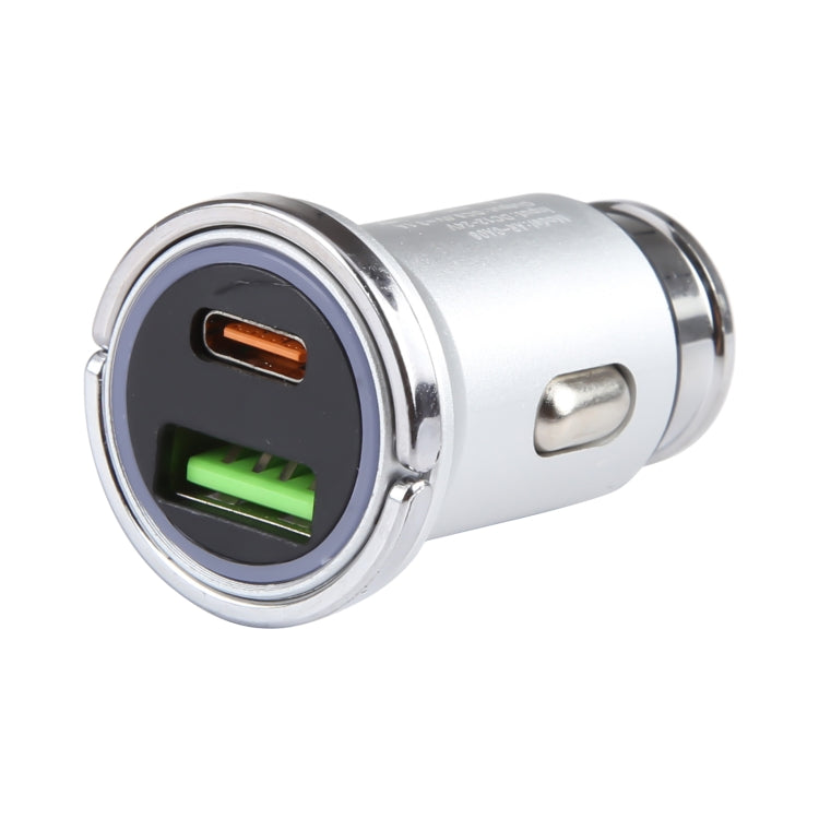 AR-CA08 12W 2A USB-C / Type-C + USB Ports Car Charger (Silver) - Car Charger by PMC TechLife | Online Shopping South Africa | PMC TechLife | Buy Now Pay Later Mobicred