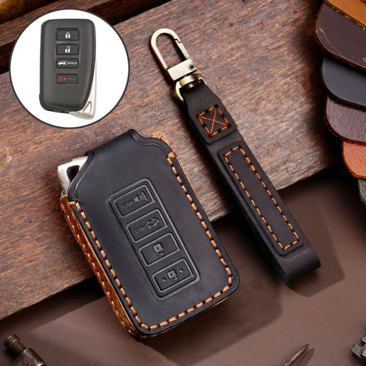 For Lexus 4-button Hallmo Car Cowhide Leather Key Protective Cover Key Case(Black) - Car Key Cases by Hallmo | Online Shopping South Africa | PMC Jewellery | Buy Now Pay Later Mobicred