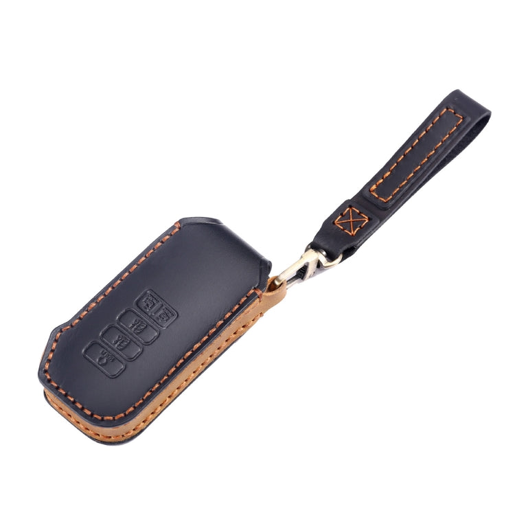 For Kia 5-button Hallmo Car Cowhide Leather Key Protective Cover Key Case(Black) - Car Key Cases by Hallmo | Online Shopping South Africa | PMC TechLife | Buy Now Pay Later Mobicred