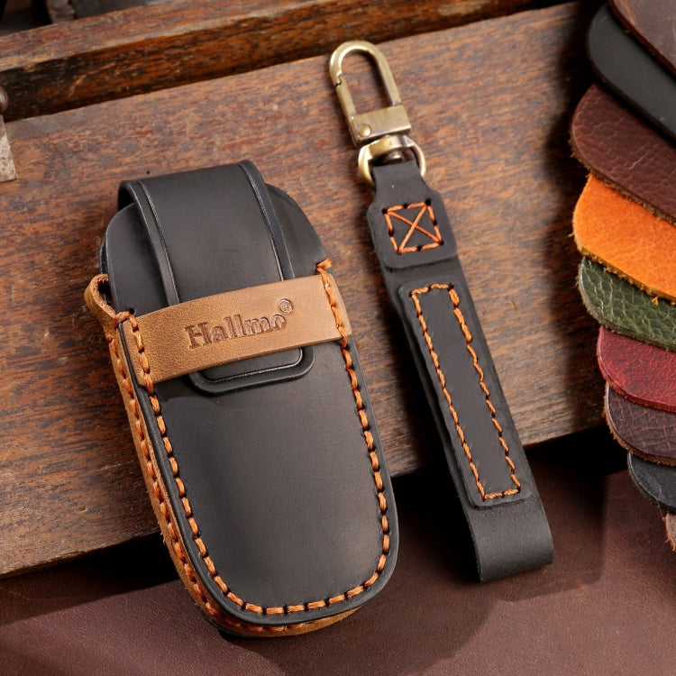 For Nissan Teana / Ariya 2-button Hallmo Car Cowhide Leather Key Protective Cover Key Case(Black) - Car Key Cases by Hallmo | Online Shopping South Africa | PMC TechLife | Buy Now Pay Later Mobicred