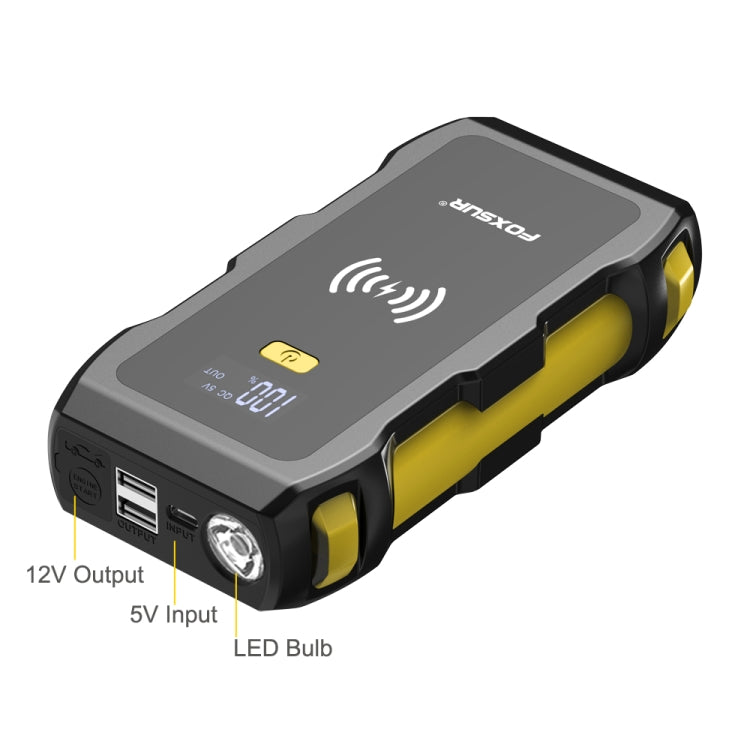 FOXSUR FJS-800 12V Car Multifunctional Wireless Charging Emergency Start Power Supply (Yellow) - Power Bank by FOXSUR | Online Shopping South Africa | PMC Jewellery | Buy Now Pay Later Mobicred