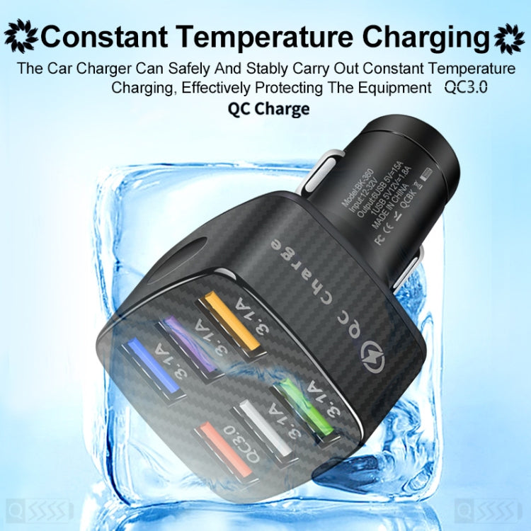 BK-360 6 in 1 QC3.0+3.1A USB luminescent Car Charger (White) - Car Charger by PMC TechLife | Online Shopping South Africa | PMC TechLife | Buy Now Pay Later Mobicred
