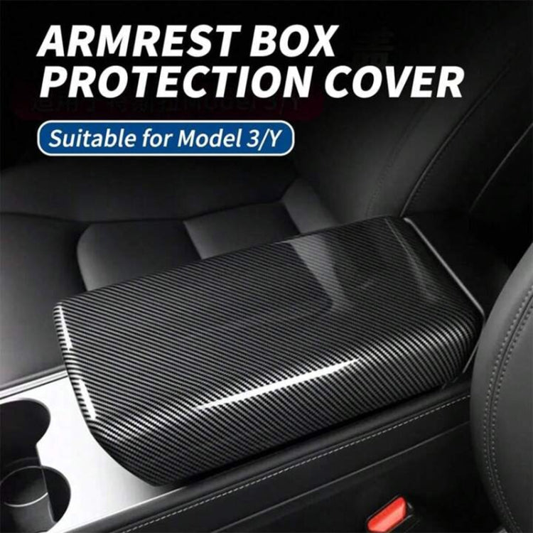 For Tesla Model 3 / Y Car Center Console Armrest Box Carbon Fiber Pattern Protective Cover - Car Interior Mouldings by PMC TechLife | Online Shopping South Africa | PMC TechLife | Buy Now Pay Later Mobicred