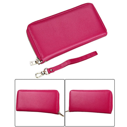 Genuine Cowhide Leather Litchi Texture Zipper Long Style Card Holder Wallet RFID Blocking Coin Purse Card Bag Protect Case with Hand Strap for Women, Size: 20*10.5*3cm(Magenta) - Antimagnetic RFID Package by PMC Jewellery | Online Shopping South Africa | PMC Jewellery | Buy Now Pay Later Mobicred