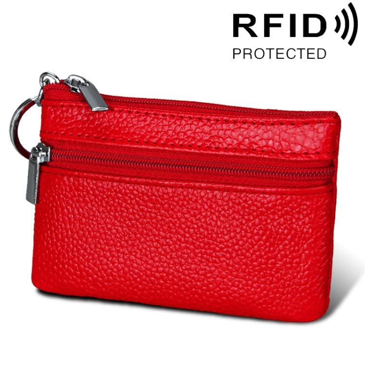 Cowhide Leather Zipper Solid Color Horizontal Card Holder Wallet RFID Blocking Coin Purse Card Bag Protect Case, Size: 11.4*7.4cm(Red) - Antimagnetic RFID Package by PMC Jewellery | Online Shopping South Africa | PMC Jewellery | Buy Now Pay Later Mobicred