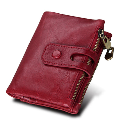 Genuine Cowhide Leather Crazy Horse Texture Zipper 3-folding Card Holder Wallet RFID Blocking Coin Purse Card Bag Protect Case for Men, Size: 12*9.5*3.5cm(Red) - Antimagnetic RFID Package by PMC Jewellery | Online Shopping South Africa | PMC Jewellery | Buy Now Pay Later Mobicred