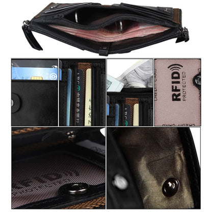 Genuine Cowhide Leather Crazy Horse Texture Dual Zipper Short Style Card Holder Wallet RFID Blocking Card Bag Protect Case for Men, Size: 12.1*9.4*2.7cm(Black) - Antimagnetic RFID Package by PMC Jewellery | Online Shopping South Africa | PMC Jewellery | Buy Now Pay Later Mobicred