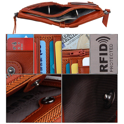 Genuine Cowhide Leather Crazy Horse Texture Dual Zipper Short Style Card Holder Wallet RFID Blocking Card Bag Protect Case for Men, Size: 12.1*9.4*2.7cm(Orange) - Antimagnetic RFID Package by PMC Jewellery | Online Shopping South Africa | PMC Jewellery | Buy Now Pay Later Mobicred