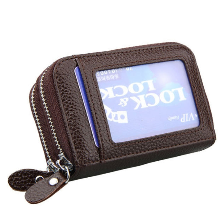 Genuine Leather Dual Layer Zipper Card Holder Wallet RFID Blocking Purse, Size: 10.5x7.0x4.0cm(Coffee) - Antimagnetic RFID Package by PMC Jewellery | Online Shopping South Africa | PMC Jewellery | Buy Now Pay Later Mobicred