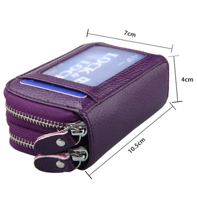 Genuine Leather Dual Layer Zipper Card Holder Wallet RFID Blocking Purse, Size: 10.5x7.0x4.0cm(Coffee) - free shipping - PMC Jewellery - Order now!