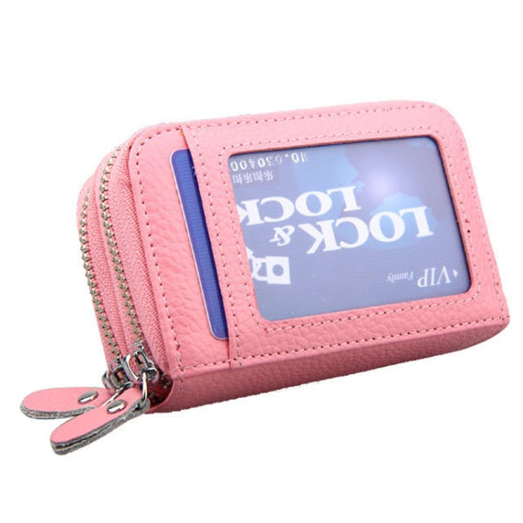Genuine Leather Dual Layer Zipper Card Holder Wallet RFID Blocking Purse, Size: 10.5x7.0x4.0cm(Pink) - free shipping - PMC Jewellery - Order now!