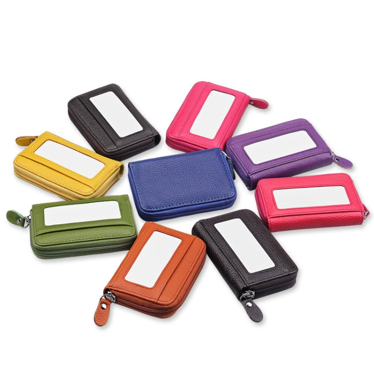 Genuine Cowhide Leather Solid Color Zipper Horizontal Card Holder Wallet RFID Blocking Card Bag Protect Case with 12 Card Slots, Size: 11.5*7.5cm(Magenta) - free shipping - PMC Jewellery - Order now!
