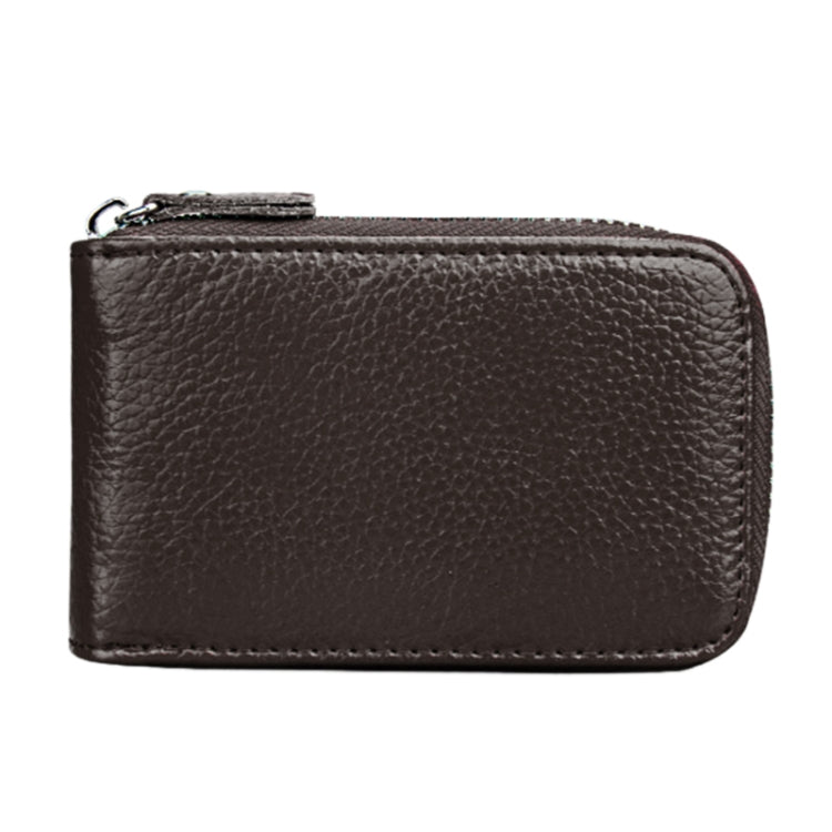 Genuine Cowhide Leather Solid Color Zipper Vertical Card Holder Wallet RFID Blocking Card Bag Protect Case with 12 Card Slots, Size: 11.5*7.5cm(Coffee) - free shipping - PMC Jewellery - Order now!