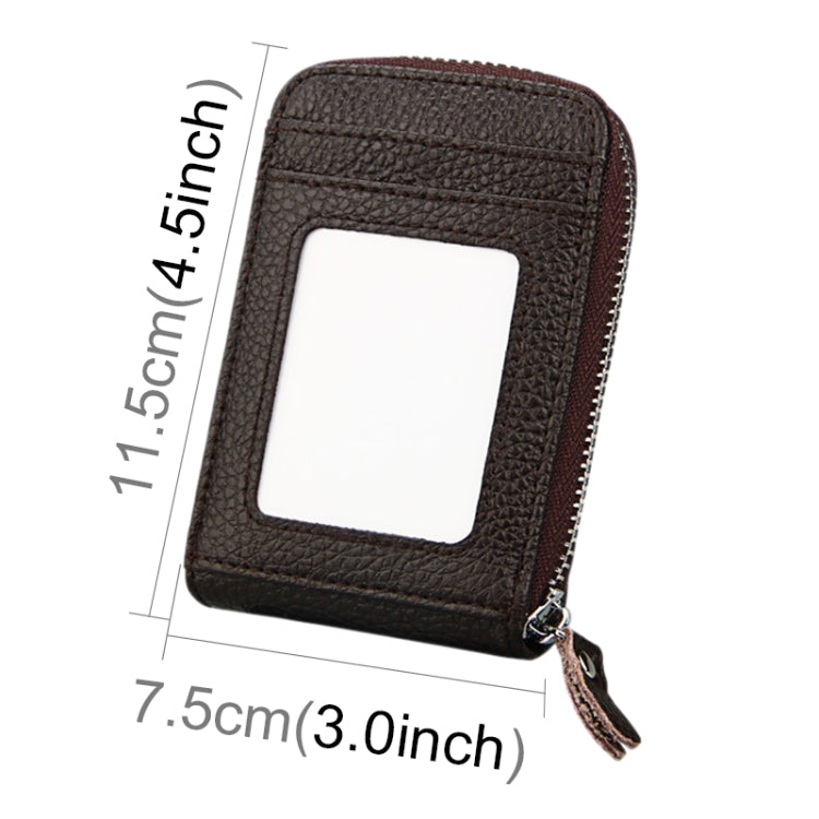 Genuine Cowhide Leather Solid Color Zipper Vertical Card Holder Wallet RFID Blocking Card Bag Protect Case with 12 Card Slots, Size: 11.5*7.5cm(Coffee) - Antimagnetic RFID Package by PMC Jewellery | Online Shopping South Africa | PMC Jewellery | Buy Now Pay Later Mobicred