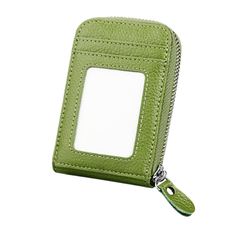 Genuine Cowhide Leather Solid Color Zipper Vertical Card Holder Wallet RFID Blocking Card Bag Protect Case with 12 Card Slots, Size: 11.5*7.5cm(Green) - Antimagnetic RFID Package by PMC Jewellery | Online Shopping South Africa | PMC Jewellery | Buy Now Pay Later Mobicred