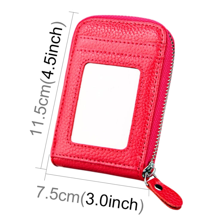 Genuine Cowhide Leather Solid Color Zipper Vertical Card Holder Wallet RFID Blocking Card Bag Protect Case with 12 Card Slots, Size: 11.5*7.5cm(Magenta) - Antimagnetic RFID Package by PMC Jewellery | Online Shopping South Africa | PMC Jewellery | Buy Now Pay Later Mobicred