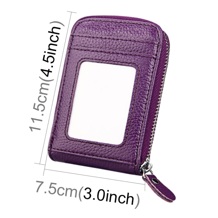 Genuine Cowhide Leather Solid Color Zipper Vertical Card Holder Wallet RFID Blocking Card Bag Protect Case with 12 Card Slots, Size: 11.5*7.5cm(Purple) - Antimagnetic RFID Package by PMC Jewellery | Online Shopping South Africa | PMC Jewellery | Buy Now Pay Later Mobicred