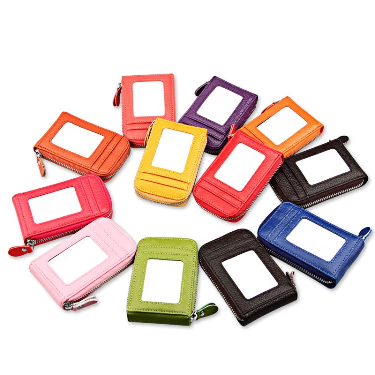 Genuine Cowhide Leather Solid Color Zipper Vertical Card Holder Wallet RFID Blocking Card Bag Protect Case with 12 Card Slots, Size: 11.5*7.5cm(Red) - free shipping - PMC Jewellery - Order now!