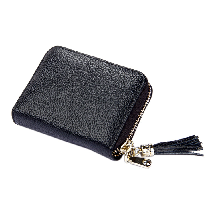 Genuine Cowhide Leather Solid Color Zipper Card Holder Wallet RFID Blocking Card Bag Protect Case Coin Purse with Tassel Pendant & 15 Card Slots for Women, Size: 11.1*7.6*3.5cm(Coffee) - Antimagnetic RFID Package by PMC Jewellery | Online Shopping South Africa | PMC Jewellery | Buy Now Pay Later Mobicred