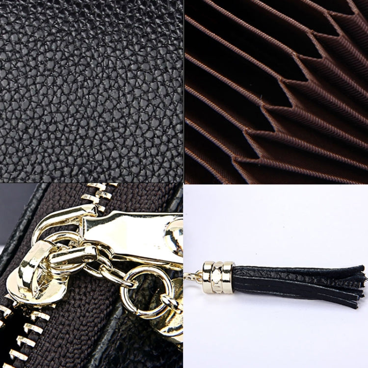 Genuine Cowhide Leather Solid Color Zipper Card Holder Wallet RFID Blocking Card Bag Protect Case Coin Purse with Tassel Pendant & 15 Card Slots for Women, Size: 11.1*7.6*3.5cm(Coffee) - Antimagnetic RFID Package by PMC Jewellery | Online Shopping South Africa | PMC Jewellery | Buy Now Pay Later Mobicred