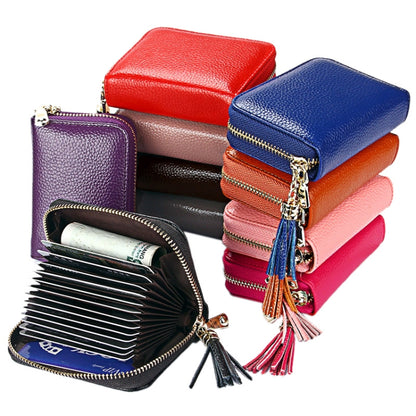 Genuine Cowhide Leather Solid Color Zipper Card Holder Wallet RFID Blocking Card Bag Protect Case Coin Purse with Tassel Pendant & 15 Card Slots for Women, Size: 11.1*7.6*3.5cm(Magenta) - Antimagnetic RFID Package by PMC Jewellery | Online Shopping South Africa | PMC Jewellery | Buy Now Pay Later Mobicred