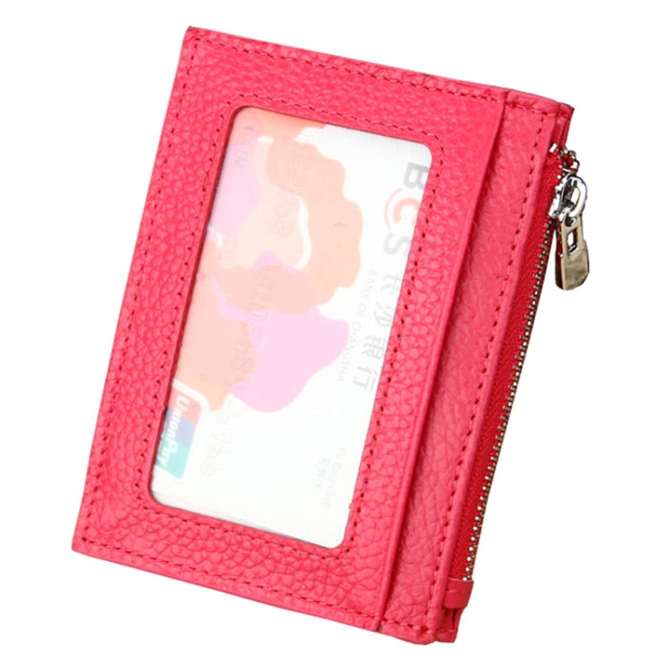 Cowhide Leather Solid Color Zipper Card Holder Wallet RFID Blocking Card Bag Protect Case Coin Purse, Size: 11*8*1.5cm(Magenta) - free shipping - PMC Jewellery - Order now!