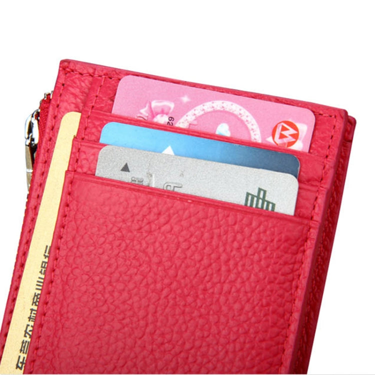 Cowhide Leather Solid Color Zipper Card Holder Wallet RFID Blocking Card Bag Protect Case Coin Purse, Size: 11*8*1.5cm(Magenta) - Antimagnetic RFID Package by PMC Jewellery | Online Shopping South Africa | PMC Jewellery | Buy Now Pay Later Mobicred