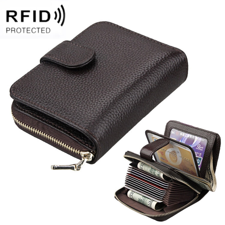 KB132 Female Style Full Grain Cow Leather Multifunctional RFID Wallet/ Card Bag/ Driving License Package(Coffee) - Wallets by PMC Jewellery | Online Shopping South Africa | PMC Jewellery | Buy Now Pay Later Mobicred