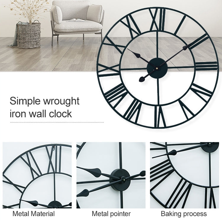 60cm Retro Living Room Iron Round Roman Numeral Mute Decorative Wall Clock (Black) - free shipping - PMc TechLife - Order now!