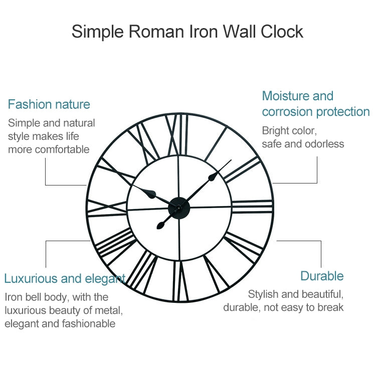 80cm Retro Living Room Iron Round Roman Numeral Mute Decorative Wall Clock (Black) - Wall Clock by PMc TechLife | Online Shopping South Africa | PMc TechLife | Buy Now Pay Later Mobicred