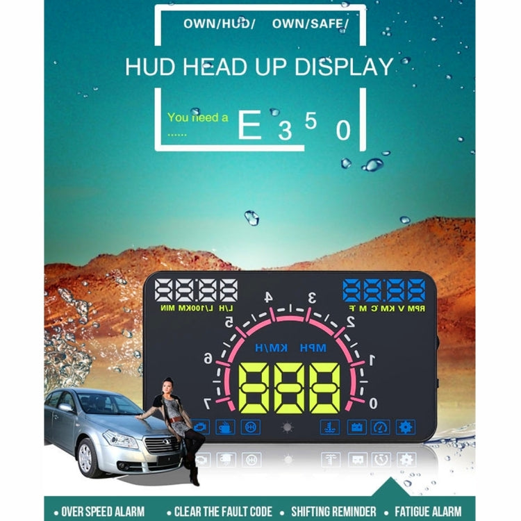 E350 5.8 inch Car HUD / OBD2 Vehicle-mounted Gator Automotive Head Up Display Security System with Multi-color LED, Support Car Real Speed & Turn Speed & Water Temperature & Oil Consumption & Driving  ... peed Alarm, Mile Switching, Light Sensor Functions - Head Up Display System by PMC Jewellery | Online Shopping South Africa | PMC Jewellery | Buy Now Pay Later Mobicred