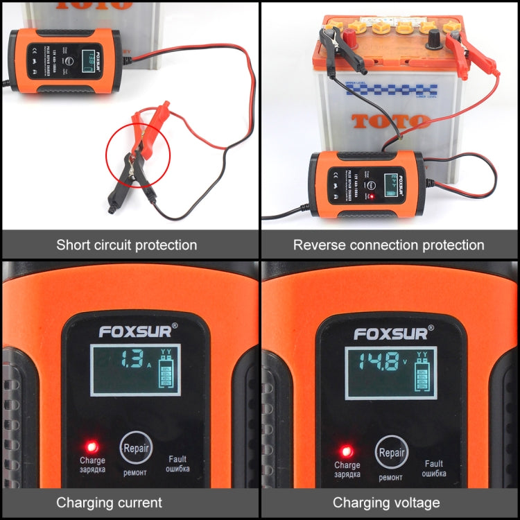 FOXSUR 12V 6A Intelligent Universal Battery Charger for Car Motorcycle, Length: 55cm, EU Plug(Red) - Battery Charger by FOXSUR | Online Shopping South Africa | PMC TechLife | Buy Now Pay Later Mobicred