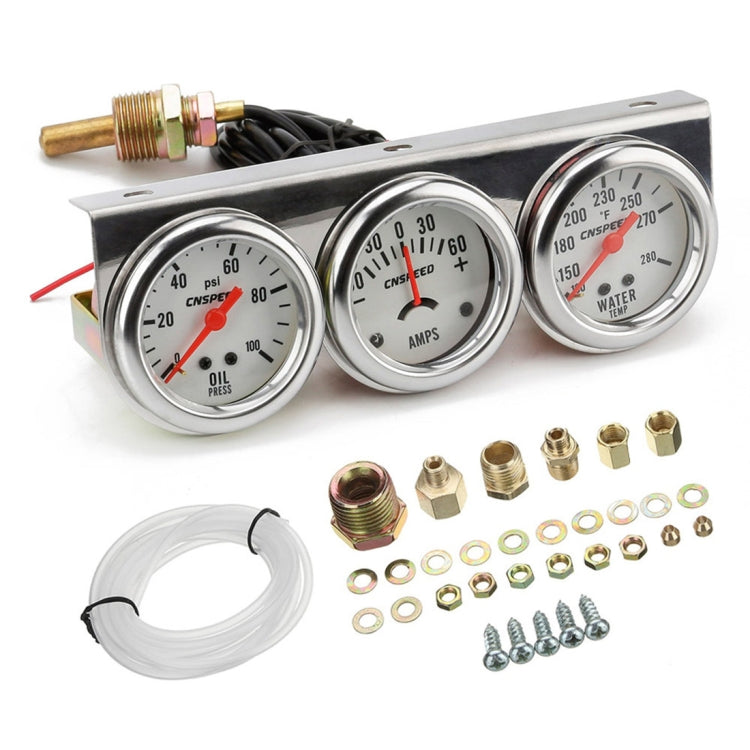 52mm 12V Universal Car Modified Triple Meter 3 in 1 Gauge Oil Press Gauge + Water Temperature Gauge + Ammeter, with Sensor - Clocks & Car Meters by PMC Jewellery | Online Shopping South Africa | PMC Jewellery