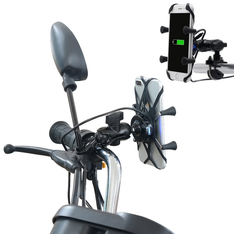 Motorcycle X Shape Aluminum Alloy Phone Bracket 5V 2.1A Phone Charger - Battery Charger by PMC TechLife | Online Shopping South Africa | PMC TechLife | Buy Now Pay Later Mobicred