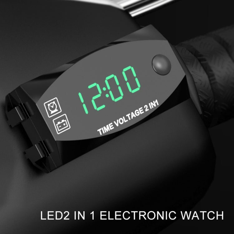 Motorcycle Multi-functional 2 in 1 Digital Display Voltmeter + Electronic Clock, 6-30V IP67 (Green Light) - free shipping - PMC TechLife - Order now!