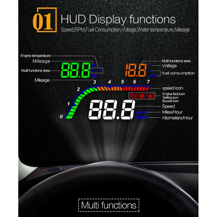 T100 OBD2 4 inch Vehicle-mounted Head Up Display Security System, Support Car Speed / Engine Revolving Speed Display / Instantaneous Fuel Consumption / Detection and Elimination Fault Code - Head Up Display System by PMC Jewellery | Online Shopping South Africa | PMC Jewellery | Buy Now Pay Later Mobicred