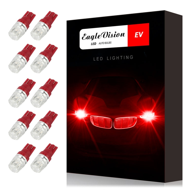 10 PCS T10 2W 100LM IP67 LEDs Bulbs Prismatic Shape Car Lens Decoder Mini Lamps DC 12V, with 2LEDs SMD-5730 Lamps (Red Light) - LED Headlamps by PMC Jewellery | Online Shopping South Africa | PMC Jewellery | Buy Now Pay Later Mobicred