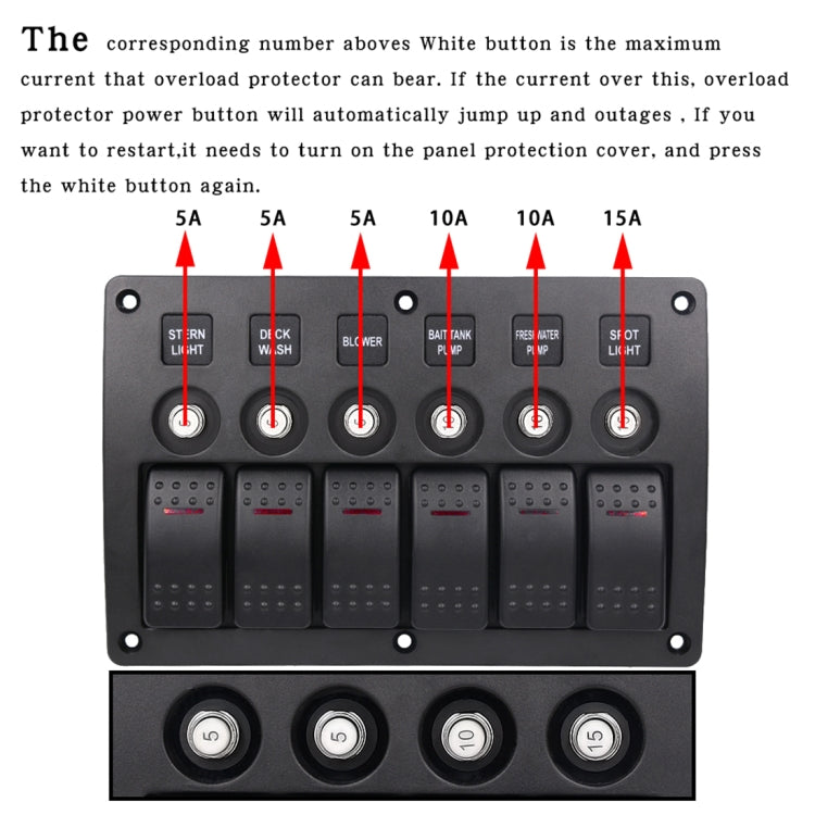 3Pin 6 Way Switches Combination Switch Panel with Light and Projector Lens for Car RV Marine Boat - Car Switches by PMC TechLife | Online Shopping South Africa | PMC TechLife