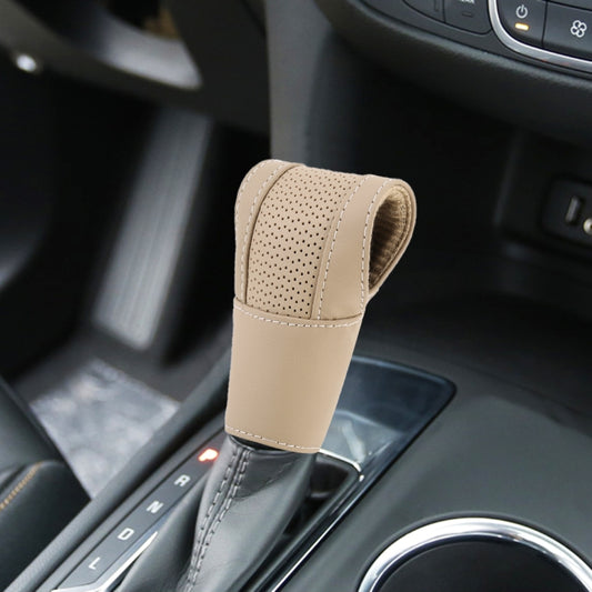 Universal Nonslip Breathable Genuine Leather Car Gear Shift Knob Cover(Beige) - Shift Knob by PMC Jewellery | Online Shopping South Africa | PMC Jewellery | Buy Now Pay Later Mobicred