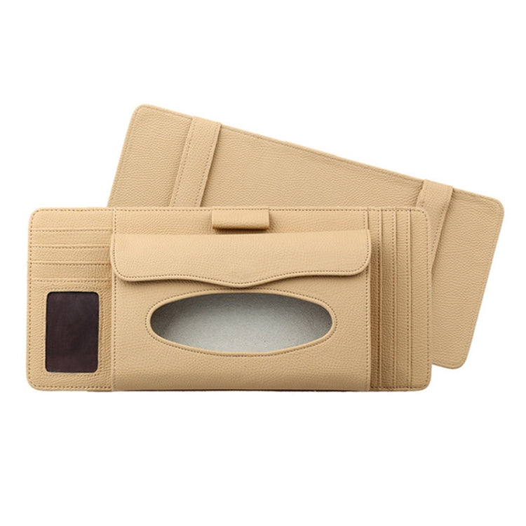 DERANFU 3 In 1 Lichee Texture Multi-function Car Hang Type Leather Towel Box with Card Slot & CD Slot(Beige) - Tissue Boxes by PMC Jewellery | Online Shopping South Africa | PMC Jewellery | Buy Now Pay Later Mobicred