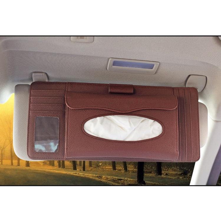 DERANFU 3 In 1 Lichee Texture Multi-function Car Hang Type Leather Towel Box with Card Slot & CD Slot(Dark Brown) - Tissue Boxes by PMC Jewellery | Online Shopping South Africa | PMC Jewellery | Buy Now Pay Later Mobicred