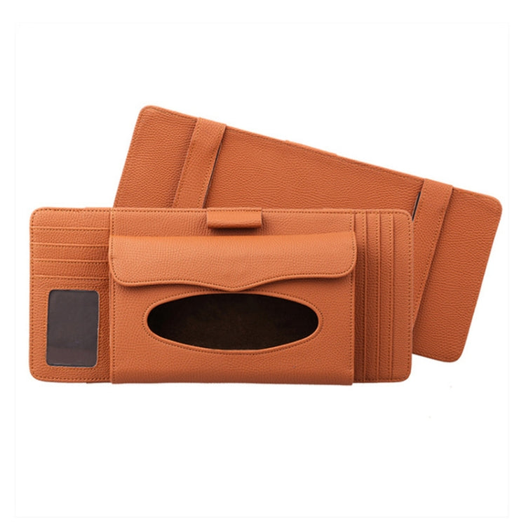 DERANFU 3 In 1 Lichee Texture Multi-function Car Hang Type Leather Towel Box with Card Slot & CD Slot(Brown) - Tissue Boxes by PMC Jewellery | Online Shopping South Africa | PMC Jewellery | Buy Now Pay Later Mobicred