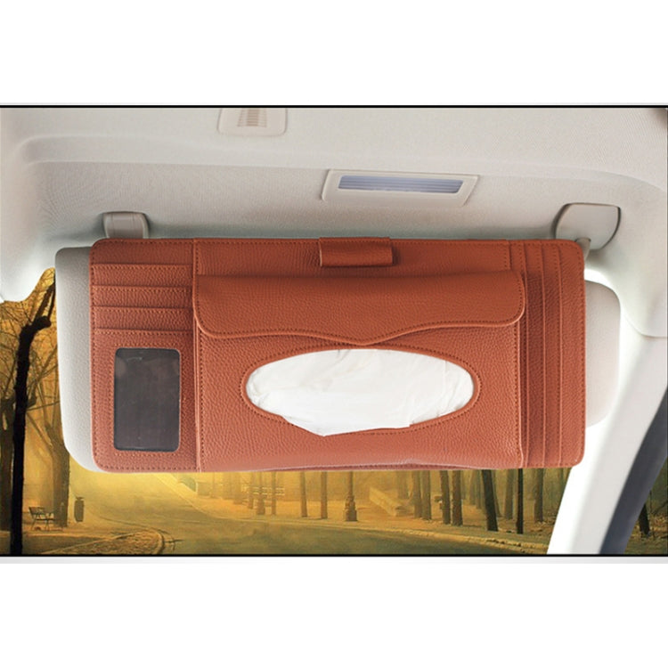 DERANFU 3 In 1 Lichee Texture Multi-function Car Hang Type Leather Towel Box with Card Slot & CD Slot(Brown) - Tissue Boxes by PMC Jewellery | Online Shopping South Africa | PMC Jewellery | Buy Now Pay Later Mobicred