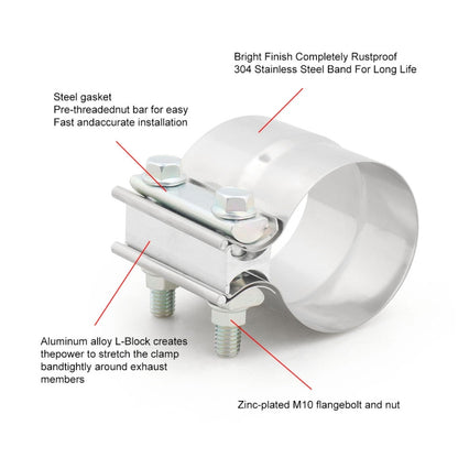 2.25 inch Car Turbo Exhaust Downpipe Stainless Steel Lap Joint Band Clamp - Booster Cable & Clip by PMC Jewellery | Online Shopping South Africa | PMC Jewellery | Buy Now Pay Later Mobicred